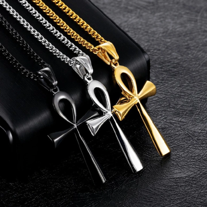 Men's Necklace Glossy Cross Ancient Egypt Charm of Life Pendant Europe and America Boys Fashion Wear
