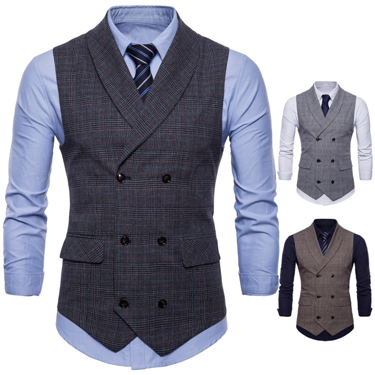 Waistcoats Men's Clothes Men's Wear Men's Trendy Menswear  business Plaid suit vest slim fit Korean fashion double breasted vest