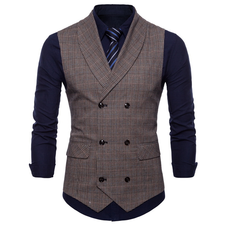 Waistcoats Men's Clothes Men's Wear Men's Trendy Menswear  business Plaid suit vest slim fit Korean fashion double breasted vest