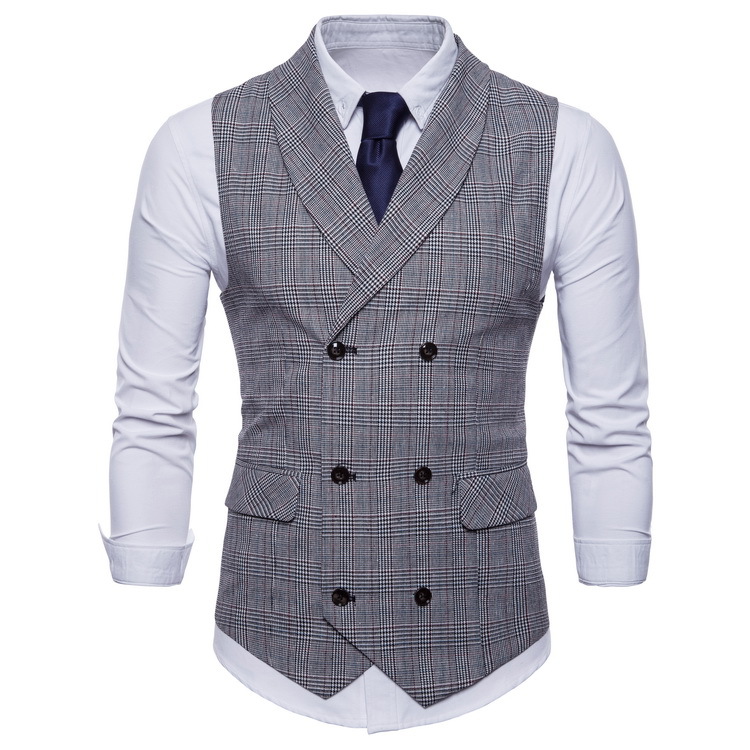 Waistcoats Men's Clothes Men's Wear Men's Trendy Menswear  business Plaid suit vest slim fit Korean fashion double breasted vest