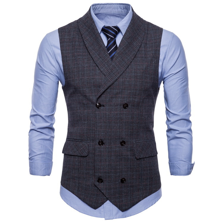 Waistcoats Men's Clothes Men's Wear Men's Trendy Menswear  business Plaid suit vest slim fit Korean fashion double breasted vest