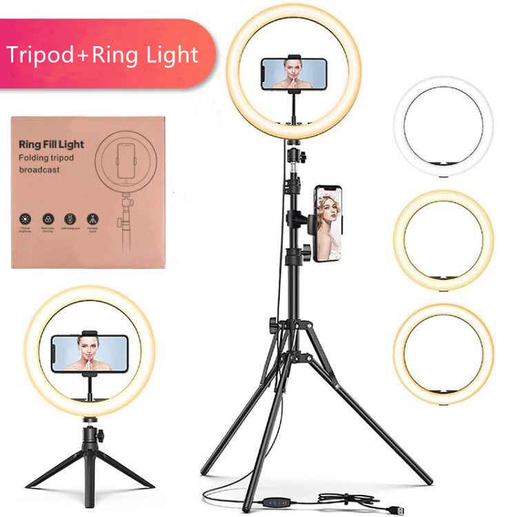 Tiktok mobile live broadcasting anchor beauty LED ring light  portable tripod stand selfie telescopic bracket phone holder selfie ring light