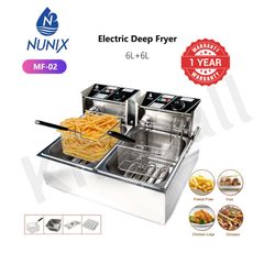 (Special Offer!)Nunix 6L+6L Double Commercial Electric Deep Fryer Stainless Cookware Silver