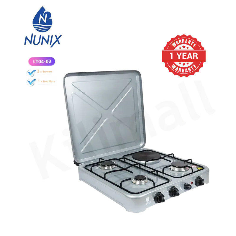 Nunix 3 Gas + 1 Electric Hot Plate Table Top Cooker Burner Stove  LT04-02 Gas stove  gas cooker 【hot】gas cooker/stove gas cooker cooking gas cooker burner gas cooker stainless Black