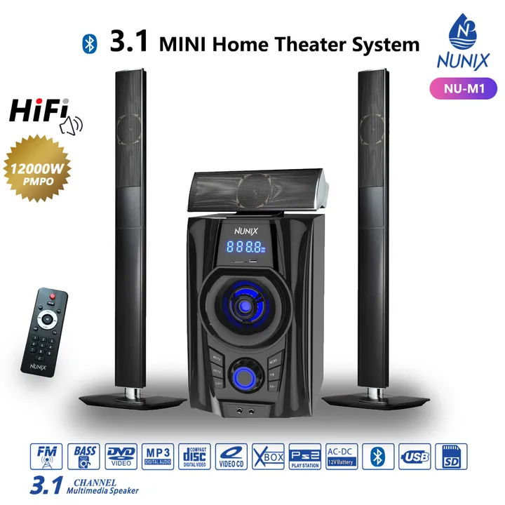 Nunix M1 3.1ch Home Theater System Speakers Bluetooth woofer AC/DC  Woofers Bluetooth USB SD Remote FM  Speaker System