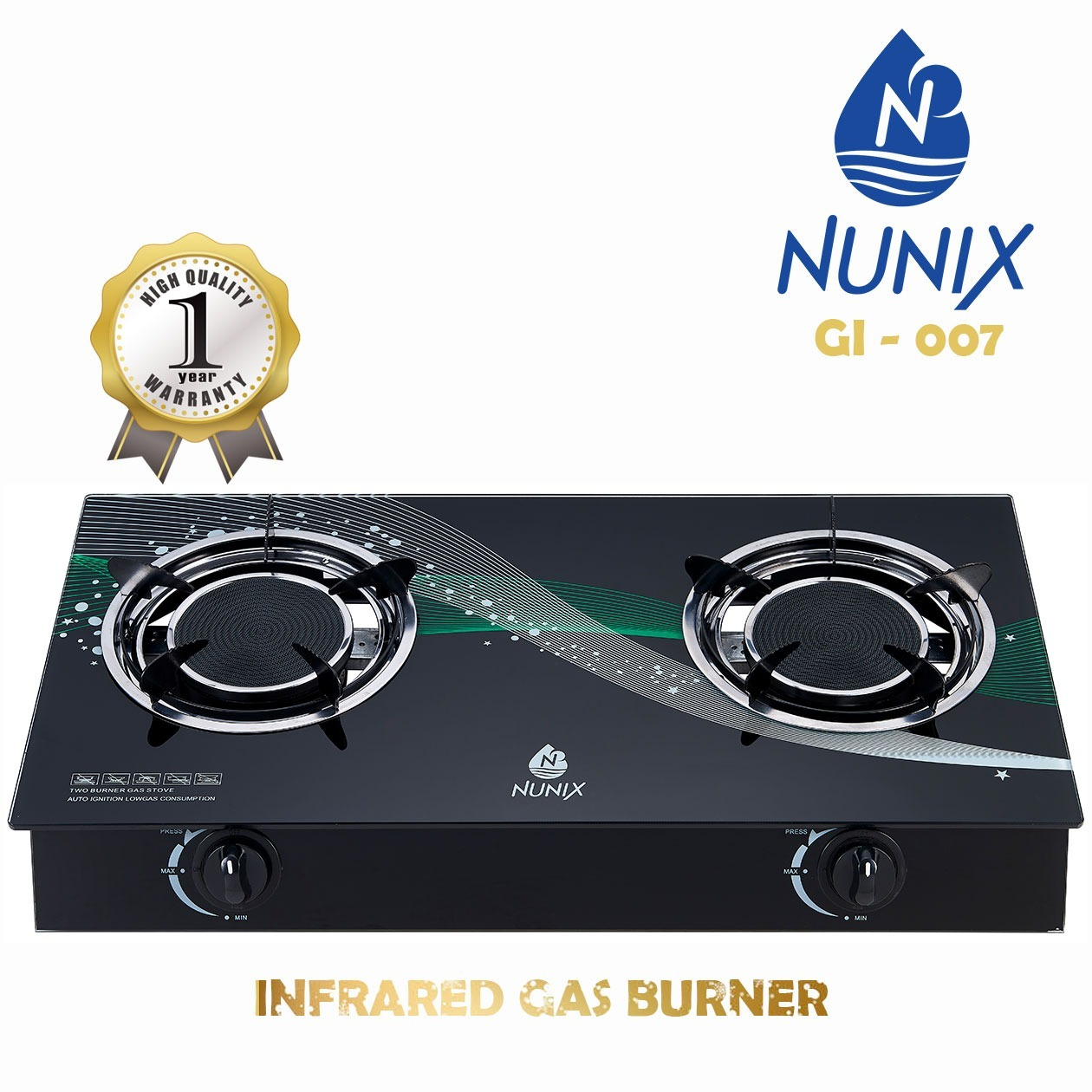 Nunix GI007 Gas Cooker Double Burner Gas stove Super Infrared gas cooker 【hot】gas cooker/stove gas cooker cooking  gas cooker stainless gas cooker burner Black