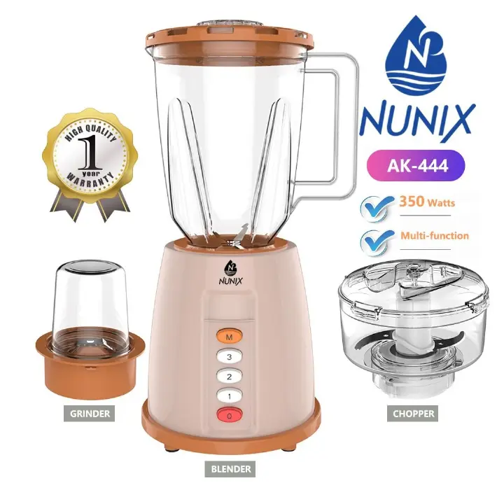 Nunix AK444 1.5L 3 IN 1 Blender Juicer Household Appliances With Grinder 【Hot】4 Speed Motor Stainless Steel