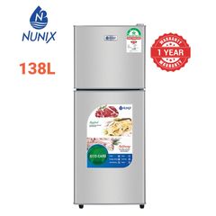NUNIX  138L  BCD-138 Fridge  Double Door Direct Cool Fridge Refrigerator Fridges Silver 138L