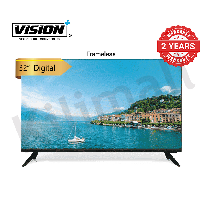 Vision Plus 32 inch digital frameless Television VP8832DF  HD TV, Dolby Audio Slim Design  HDMI and USB ports optimized Connectivity 2 years warranty