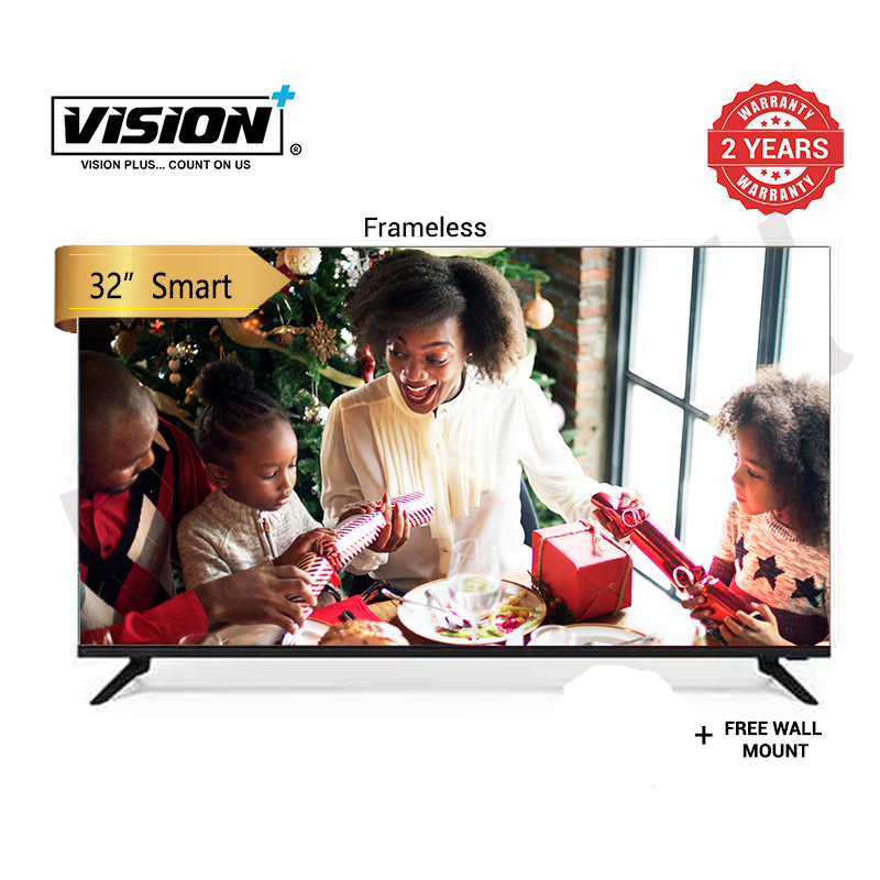 Vision Plus 32 inch tv Smart TV frameless 32" Frameless TVs Android , HD TV, DVB-T2 | S2, Televisions + FREE WALL BRACKET  VP8832SF 2 years  warranty quality audio televisions