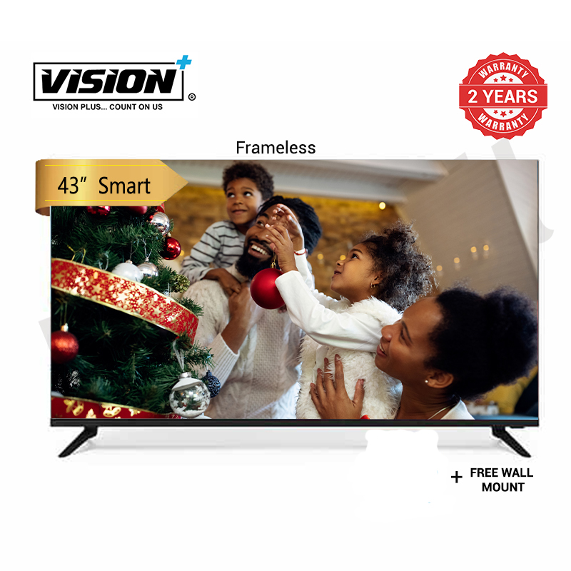 Vision Plus 43 inch Smart  TV  43"  Frameless Televisions ,  FULL HD TV, DVB-T2 | S2, Android + FREE WALL BRACKET  VP8843SF Affordable quality Tv 2 years warranty