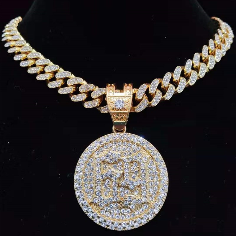 Men Women Hip Hop 6ix9ine Rapper Pendant Necklace with 13mm Miami Cuban Chain Iced Out Bling HipHop Necklaces Fashion Jewelry