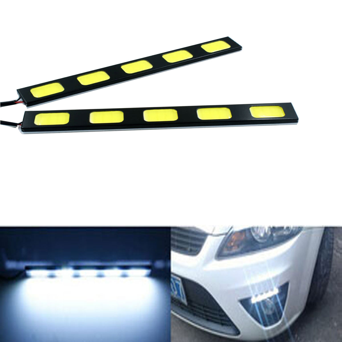 2X 5 LED COB 24W 12V Waterproof Daytime Running Light DRL Auto Car Driving Front Fog Lamp