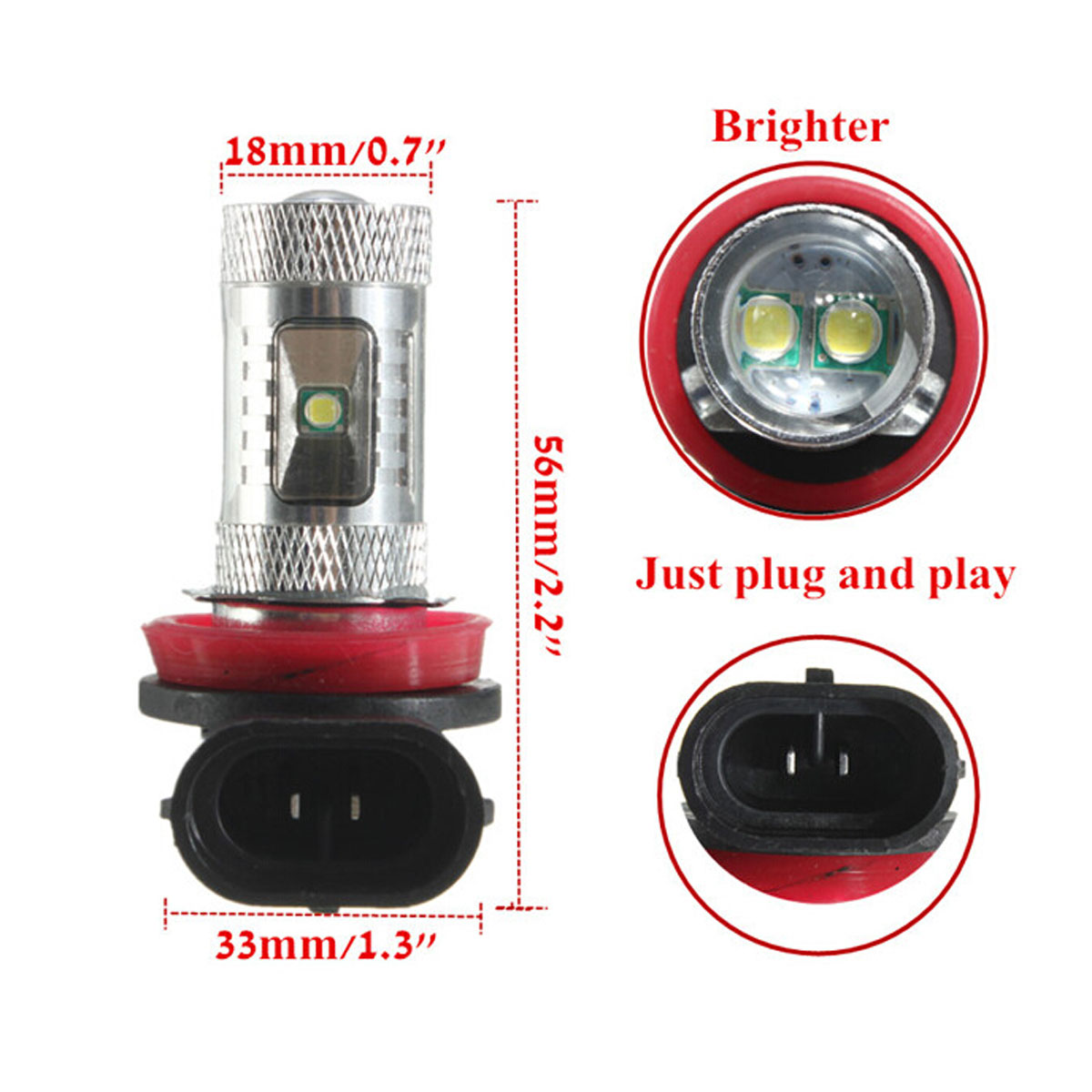 2X H11 30W LED  White Car Auto Fog Light Car Headlight  Lamp Bulb