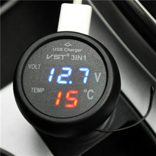 Multifunction Car USB Charger Thermometer Voltage Meter Monitor Cigarette Lighter  USB Charger