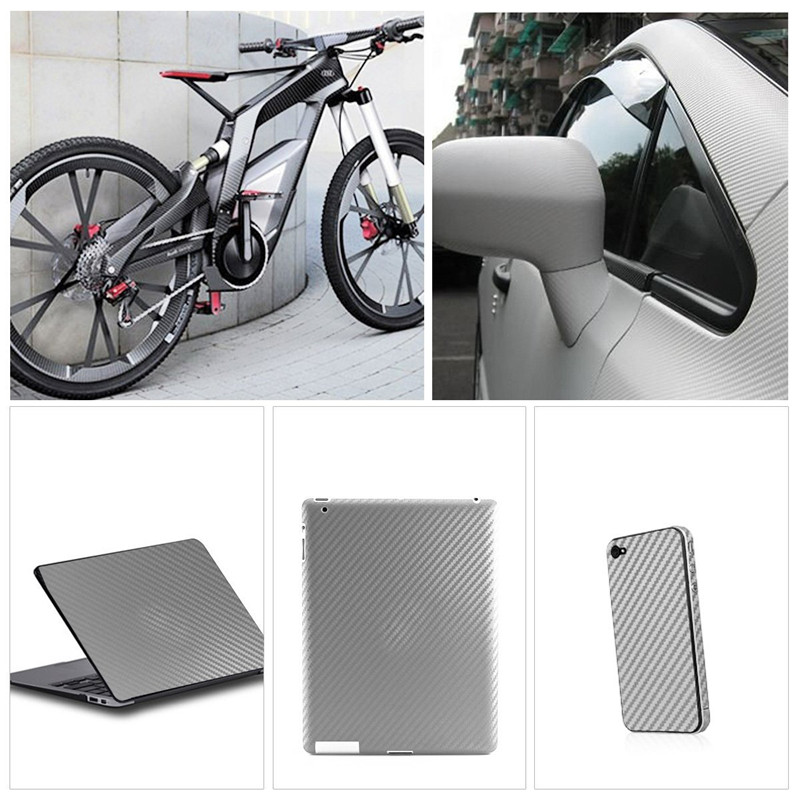 Silver 3D Carbon Fiber Vinyl Car DIY Wrap Sheet Roll Film Sticker Decal