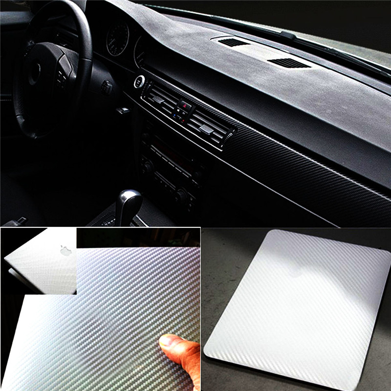 Silver 3D Carbon Fiber Vinyl Car DIY Wrap Sheet Roll Film Sticker Decal