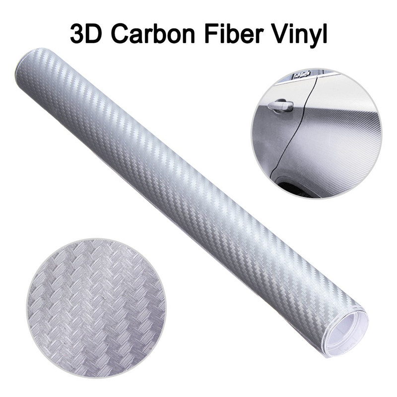 Silver 3D Carbon Fiber Vinyl Car DIY Wrap Sheet Roll Film Sticker Decal