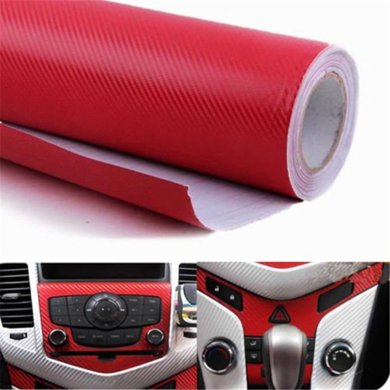 Red Carbon Fiber Vinyl Car DIY Wrap Sheet Roll Film Sticker Decal