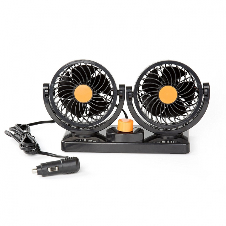 24V Car Cooling Fan 360°Rotatable 2 Head  Adjustable Speed Dashboard With Detachable Ventilation Fan