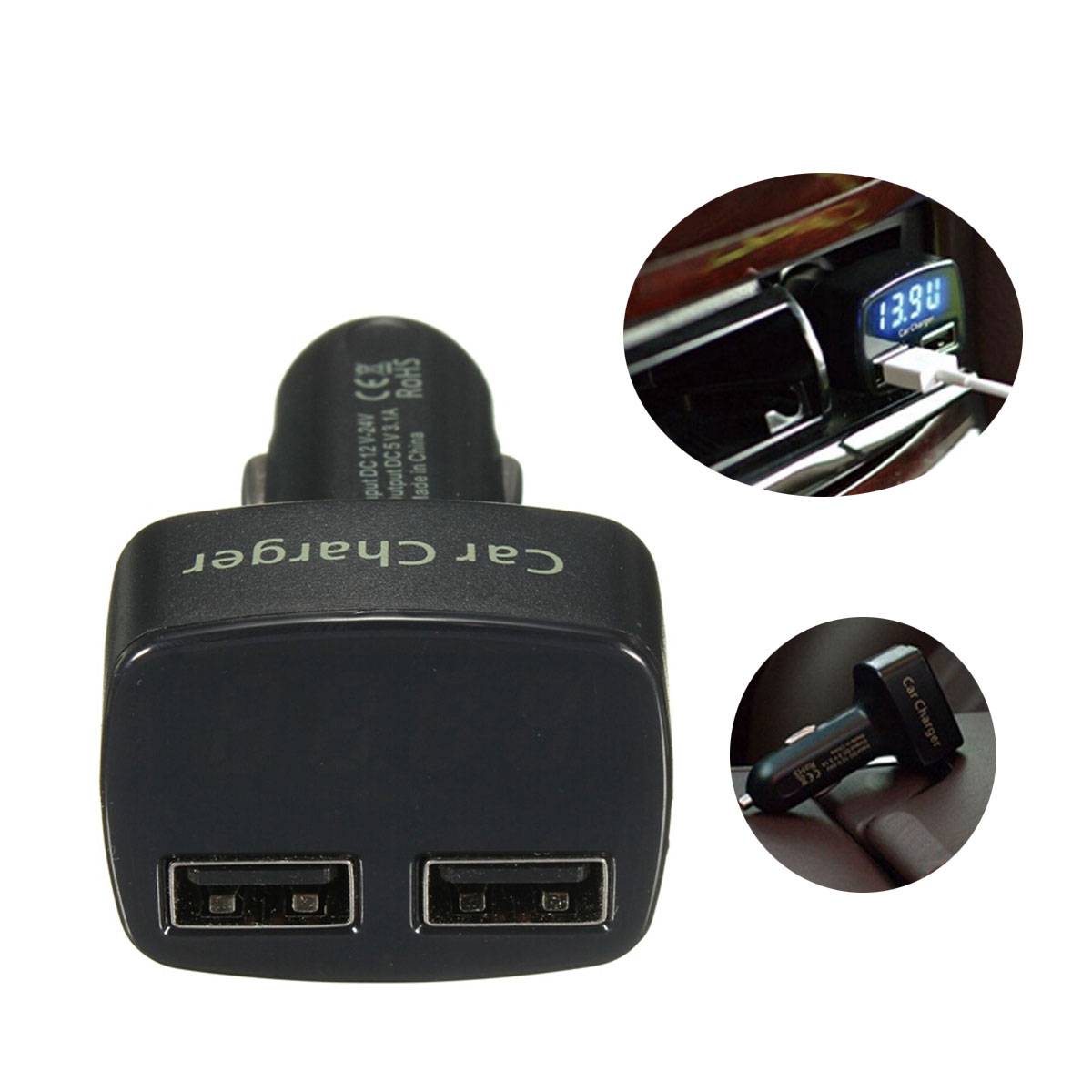 4 In 1 Dual USB Car Charger Voltmeter Volt Current Temperature Meters Portable Car Voltage Tester