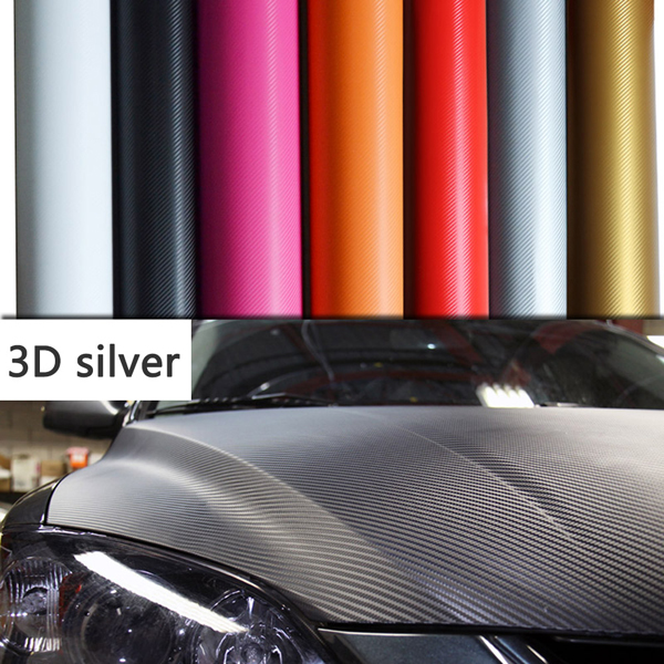 5Pices 1.52x0.5m 3D Silver Carbon Fiber Film Car Wrap film Sheet Car Body Wrapping Sticker Decor