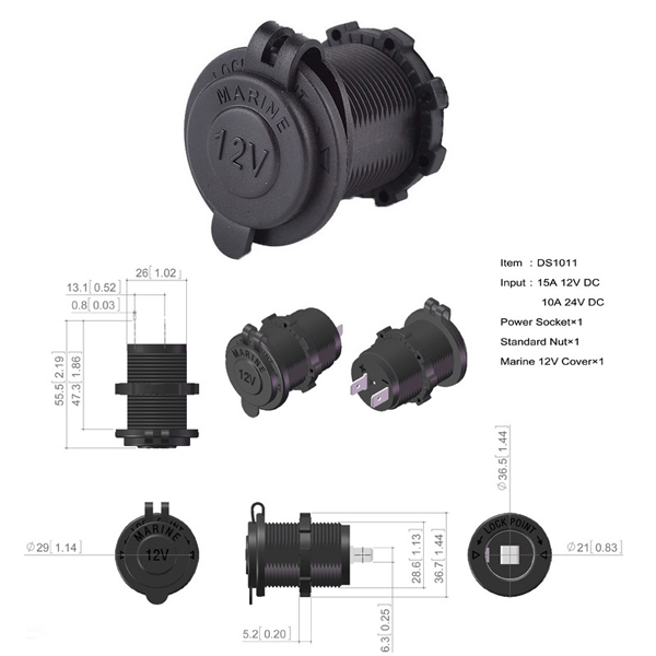 Waterproof 12V Car Cigarette Lighter Socket Auto Boat Motorcycle Tractor Power Outlet Socket