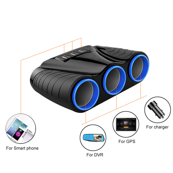 12V/24V 120W 3.1A 3 Way Auto Sockets Car Cigarette Lighter Adapter Lighter Splitter Lighter