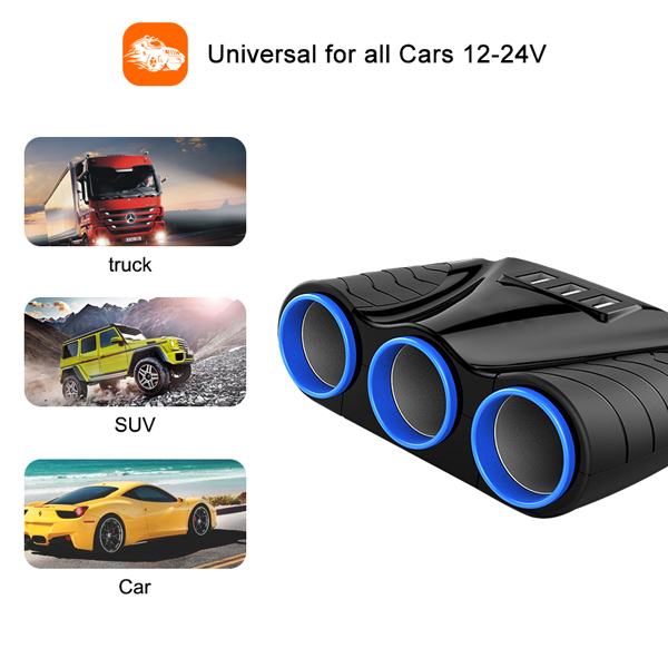 12V/24V 120W 3.1A 3 Way Auto Sockets Car Cigarette Lighter Adapter Lighter Splitter Lighter