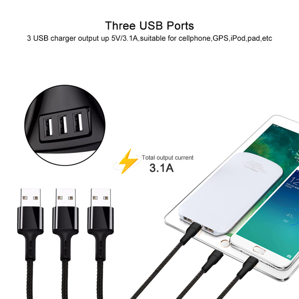 12V/24V 120W 3.1A 3 Way Auto Sockets Car Cigarette Lighter Adapter Lighter Splitter Lighter
