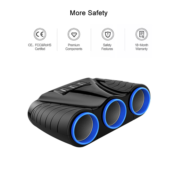 12V/24V 120W 3.1A 3 Way Auto Sockets Car Cigarette Lighter Adapter Lighter Splitter Lighter