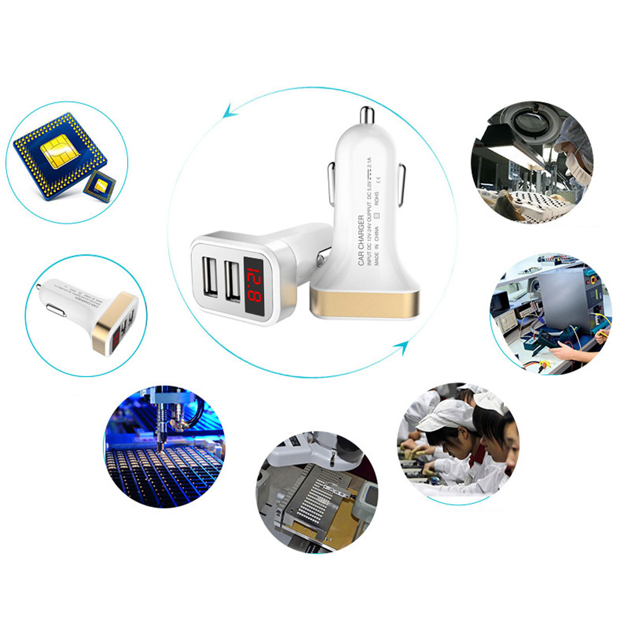 Car Charger Adapter 2.1A Digital LED Voltage/Current Display Auto Vehicle Charger