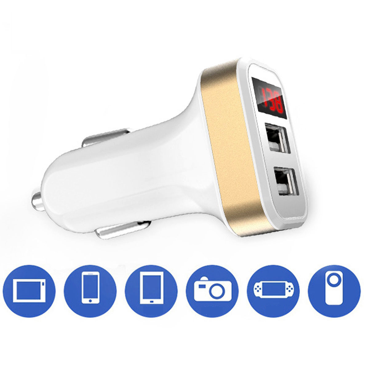 Car Charger Adapter 2.1A Digital LED Voltage/Current Display Auto Vehicle Charger