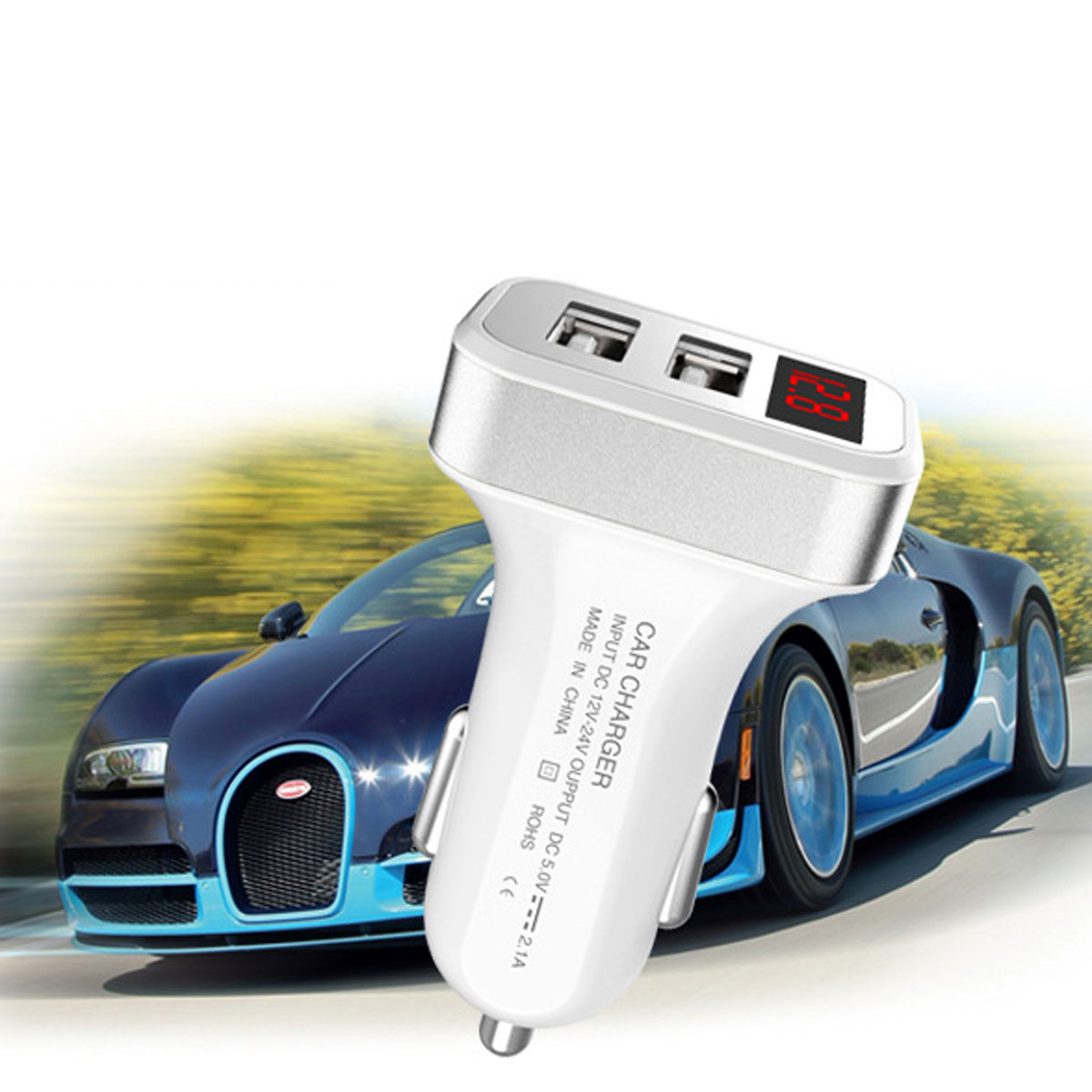 Car Charger Adapter 2.1A Digital LED Voltage/Current Display Auto Vehicle Charger