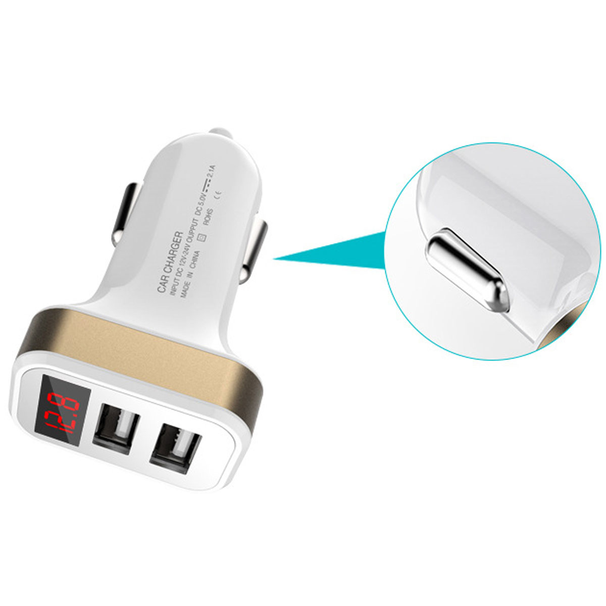 Car Charger Adapter 2.1A Digital LED Voltage/Current Display Auto Vehicle Charger