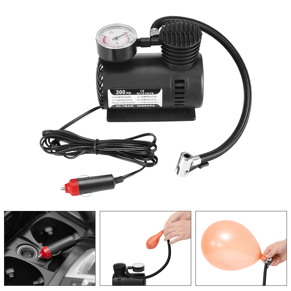 Car Mini Pumps 12V 300PSI Electric Air Compressor Tire Inflator Auto Inflatable Pump with Barometer