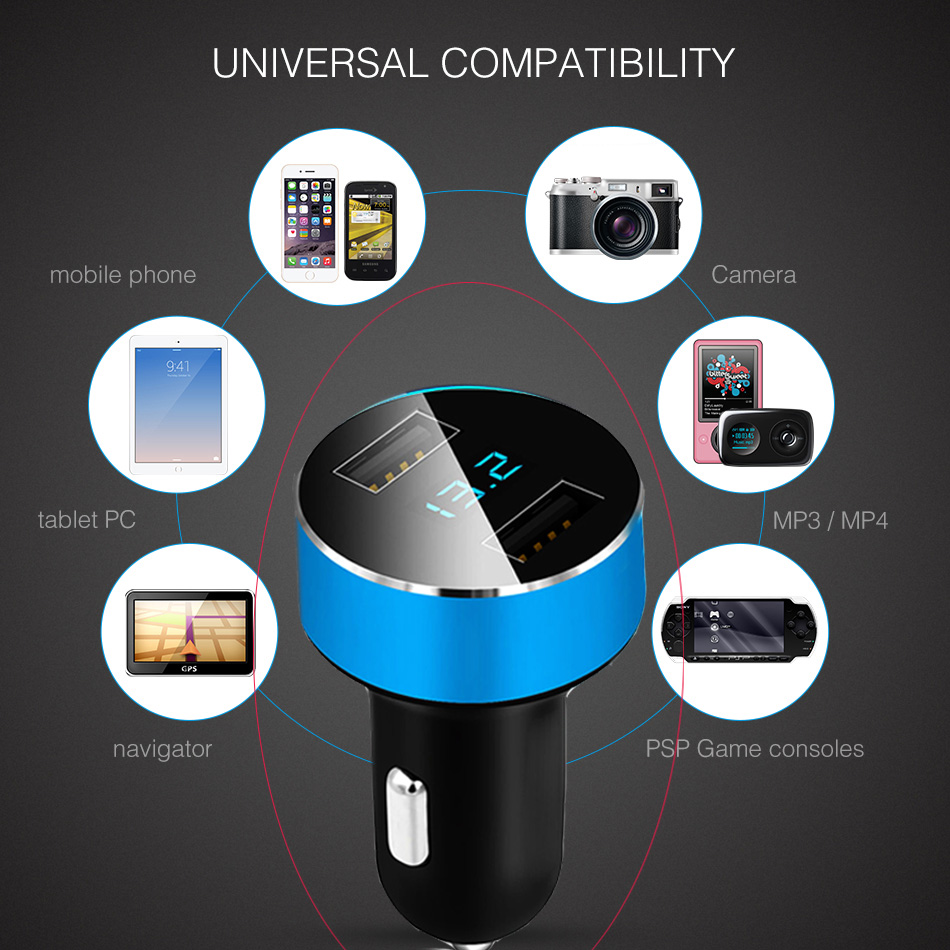 Intelligent Car-Charger Dual USB 5V Dynamic 3.1A High Quality Car Charger Car Voltage Diagnostic
