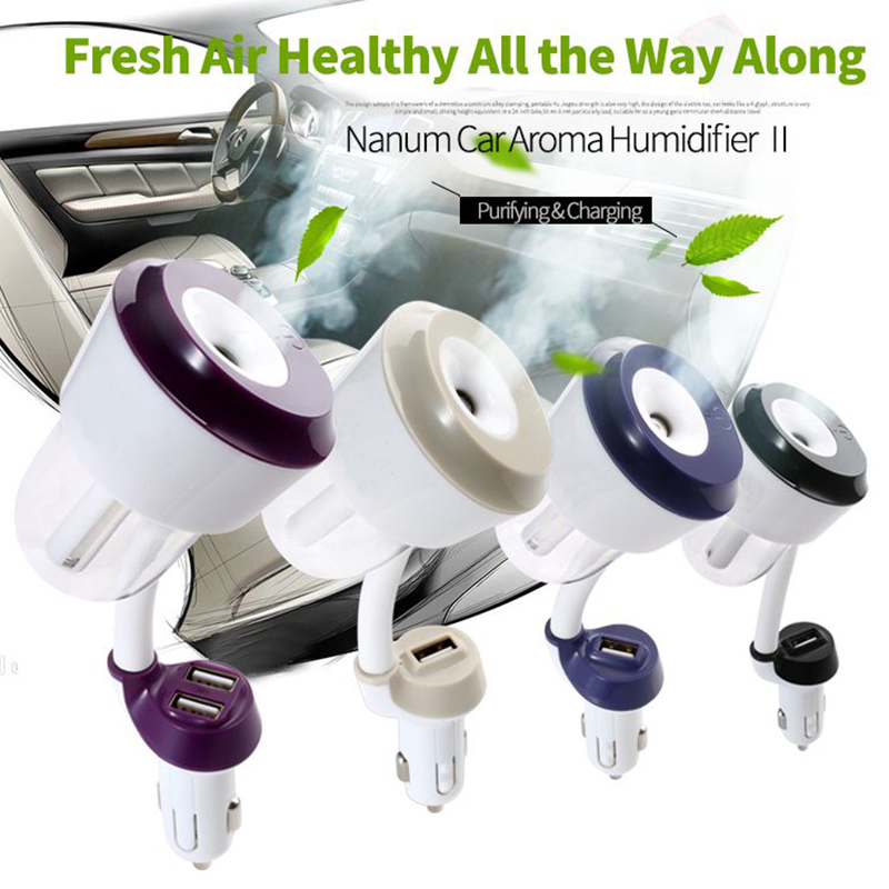 Car Air Humidifier Cool Mist Purifier With  Dual USB Car Charger