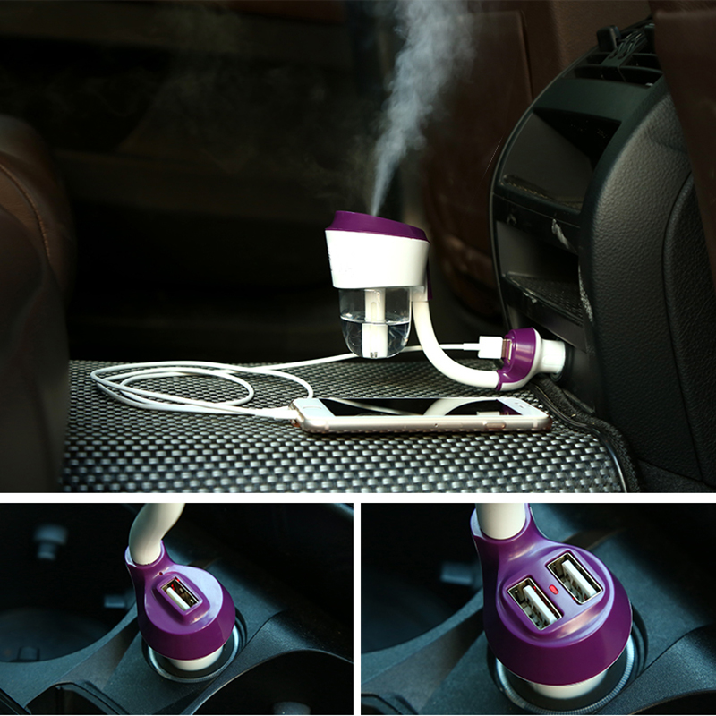 Car Air Humidifier Cool Mist Purifier With  Dual USB Car Charger