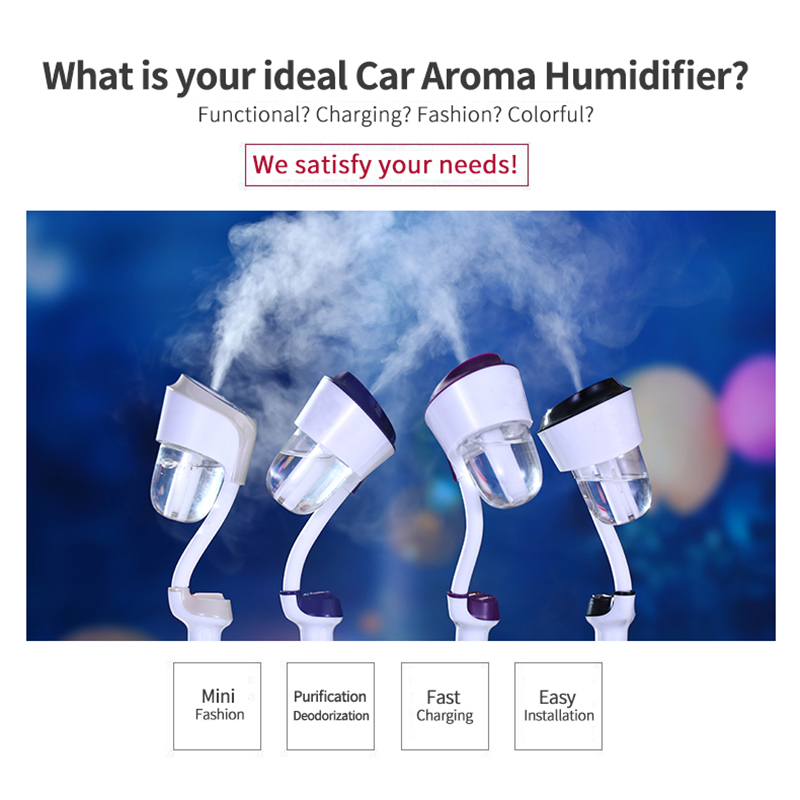 Car Air Humidifier Cool Mist Purifier With  Dual USB Car Charger