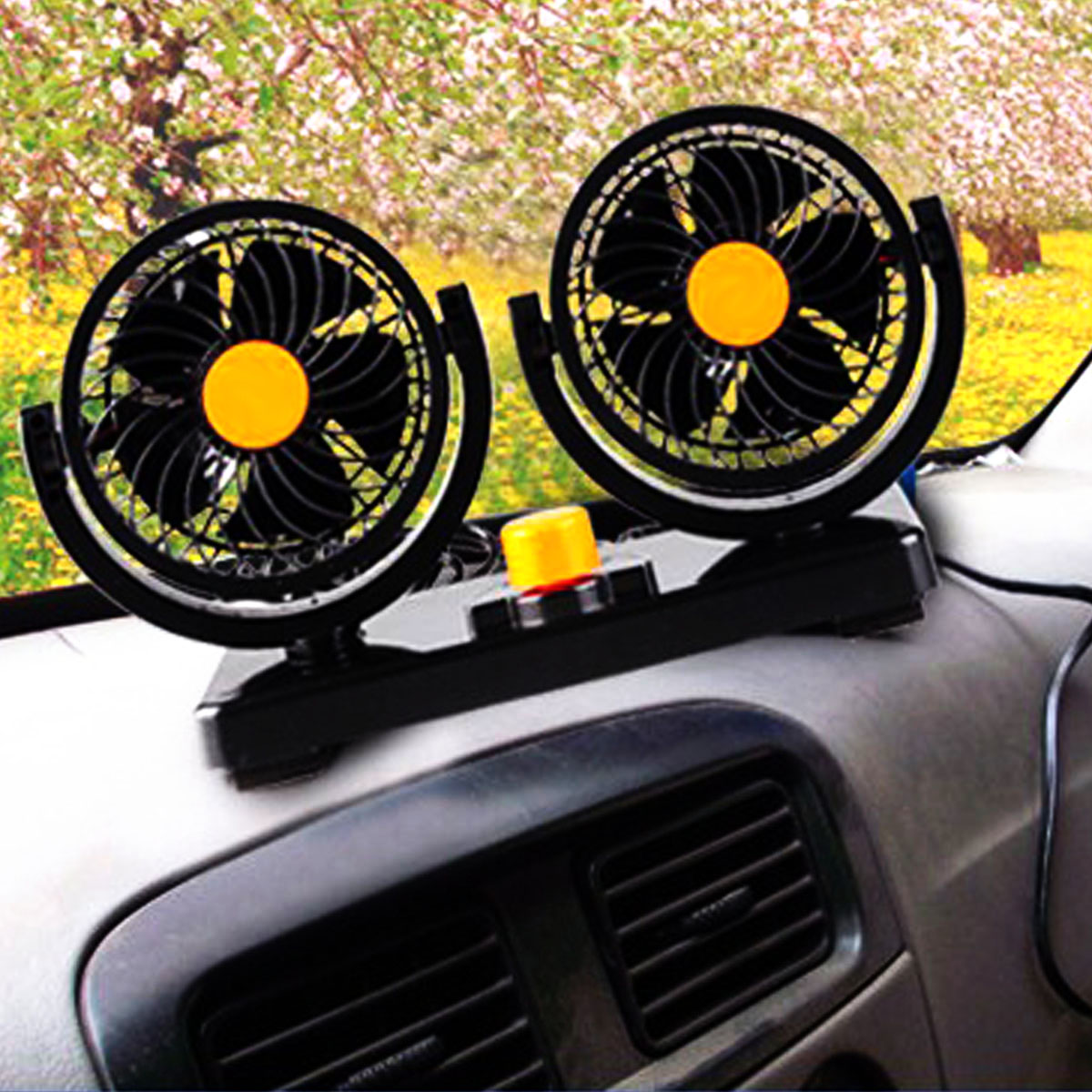 12V/24V Car Cooling Fan 360° Rotatable 2 Head Adjustable Speed Dashboard  Fan