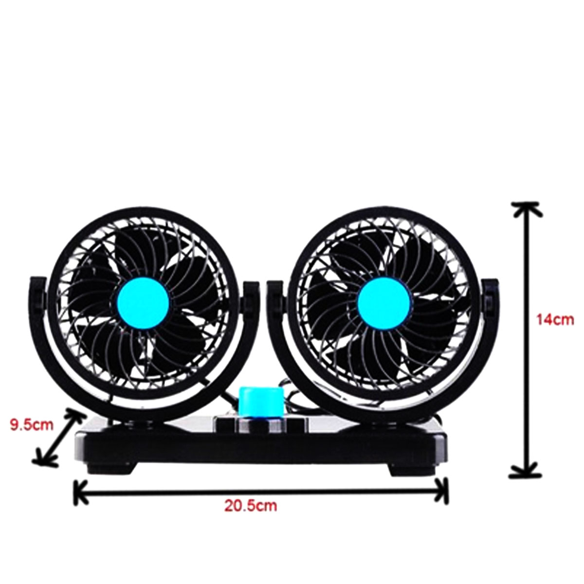 12V/24V Car Cooling Fan 360° Rotatable 2 Head Adjustable Speed Dashboard  Fan