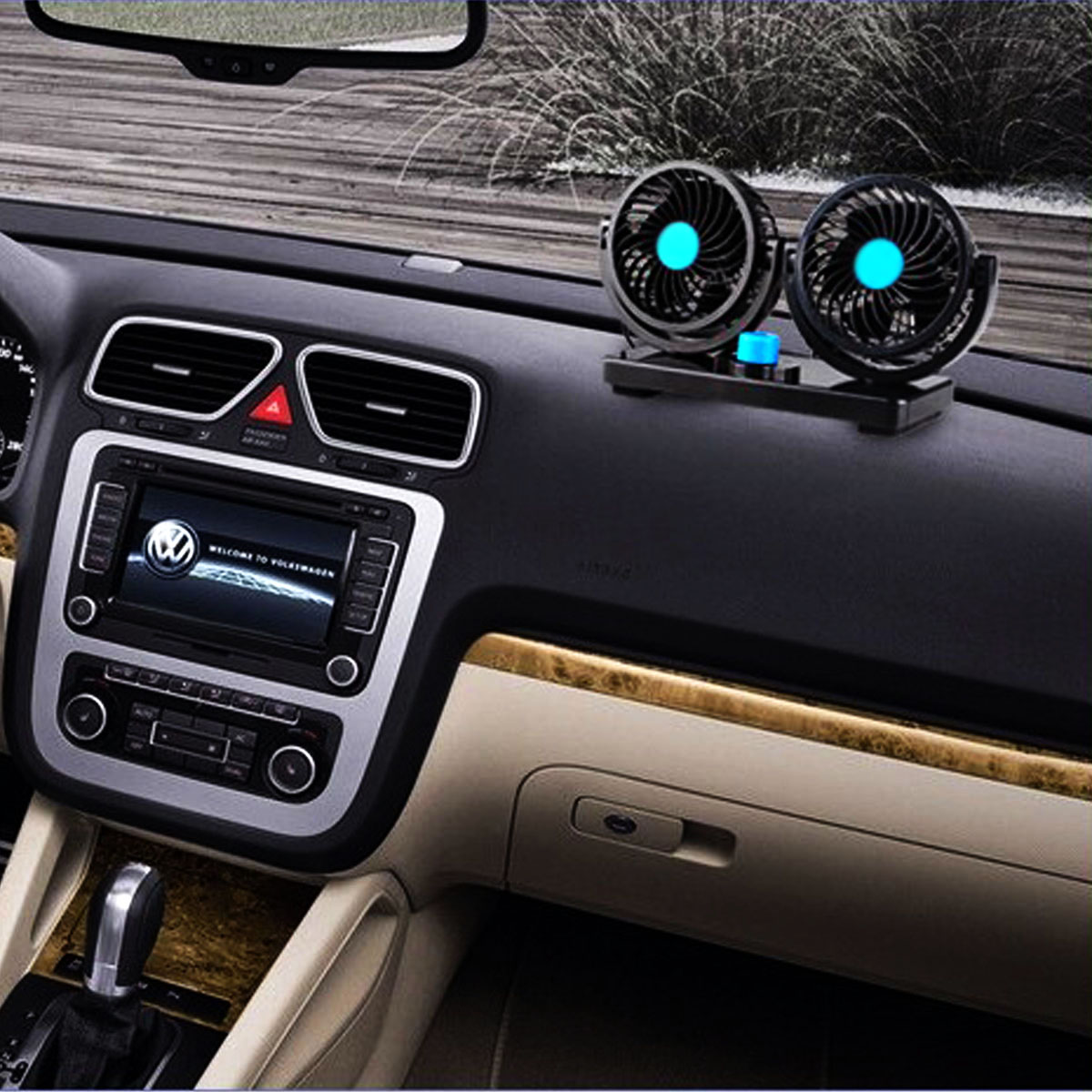12V/24V Car Cooling Fan 360° Rotatable 2 Head Adjustable Speed Dashboard  Fan