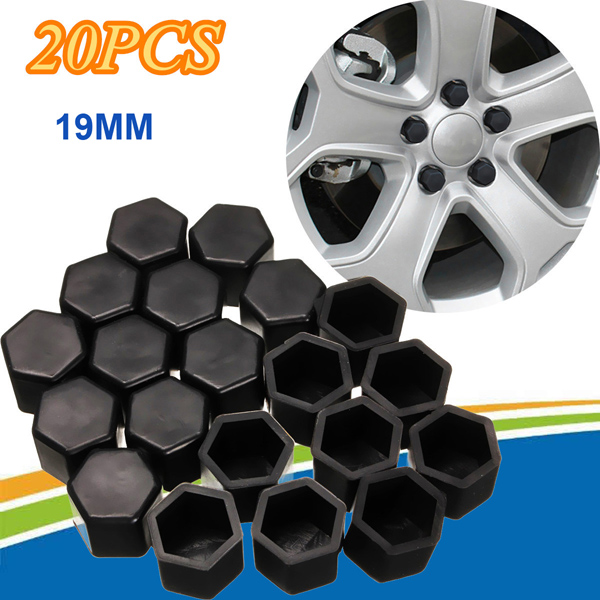 New 19mm 20pcs Black Silicone Hex Protector Wheel Lug Bolt Nut Cap Valve Stem Cover