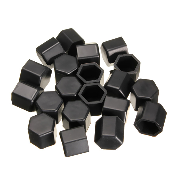 New 19mm 20pcs Black Silicone Hex Protector Wheel Lug Bolt Nut Cap Valve Stem Cover