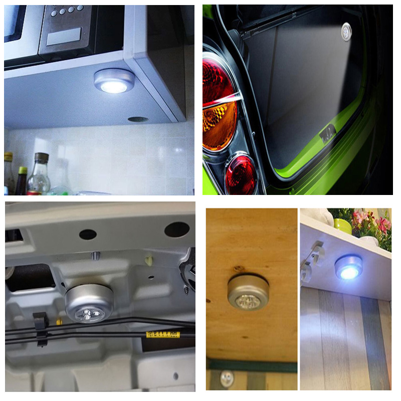 4LED Tap touch Lamp Light Wall Kitchen Closet Lighting Mini Pocket Button Shapes Car Emergency Light