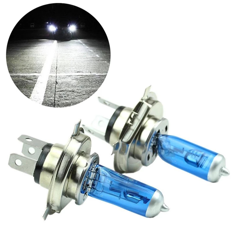 2PCS Super White H4 55W DC12V Headlight Bulb 6000K Light Lamps