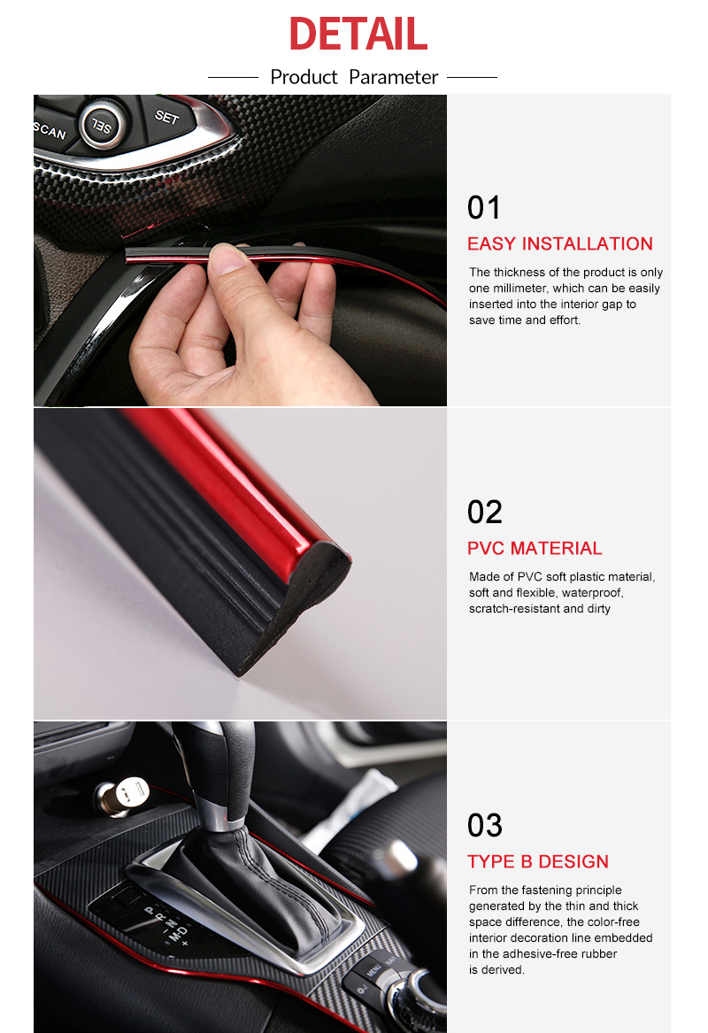 Universal Car Moulding Decoration Flexible Strips 5M Interior Auto Mouldings