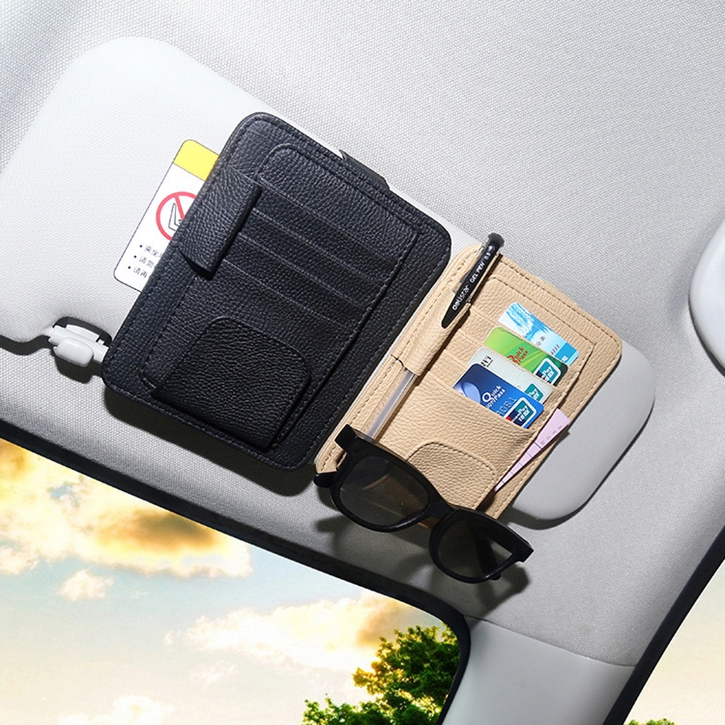 Car Sun Visor Organizer Multifunctional Storage Glasses Clip Documents Folder Card Pouch Holder