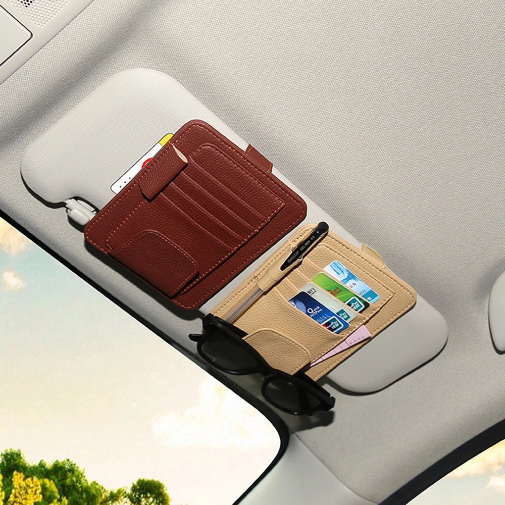 Car Sun Visor Organizer Multifunctional Storage Glasses Clip Documents Folder Card Pouch Holder
